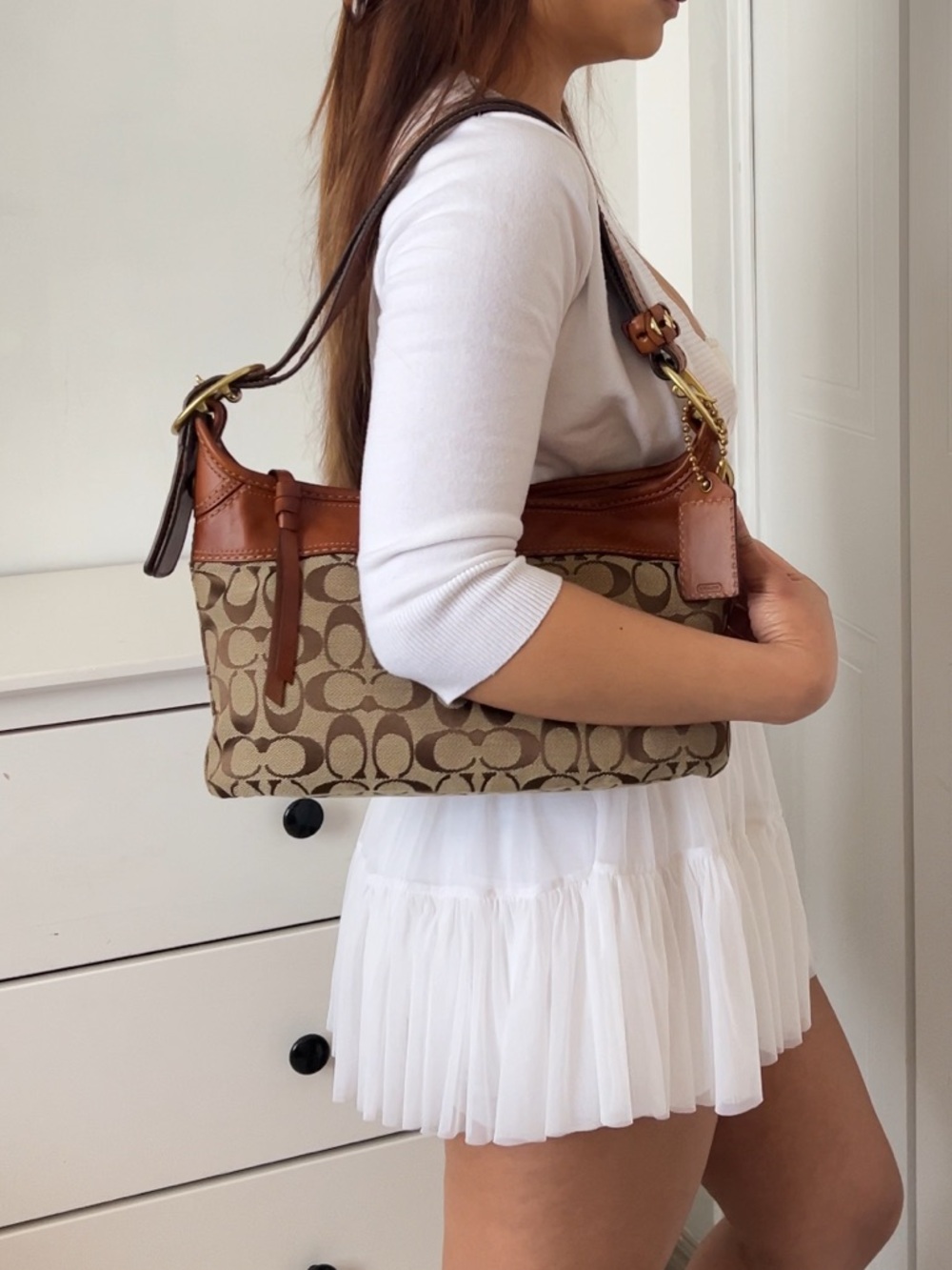 COACH Signature Canvas Shoulder Bag in Brown - Picture 2 of 15